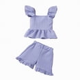 thumbnail image 1 of NOLDARES Toddler Girl Clothes Summer Baby Knit Ruffle Stripe Solid Sleeveless Shirts Tank Top Shorts Girls Outfit Set(A1-Purple,4-5 Years), 1 of 7