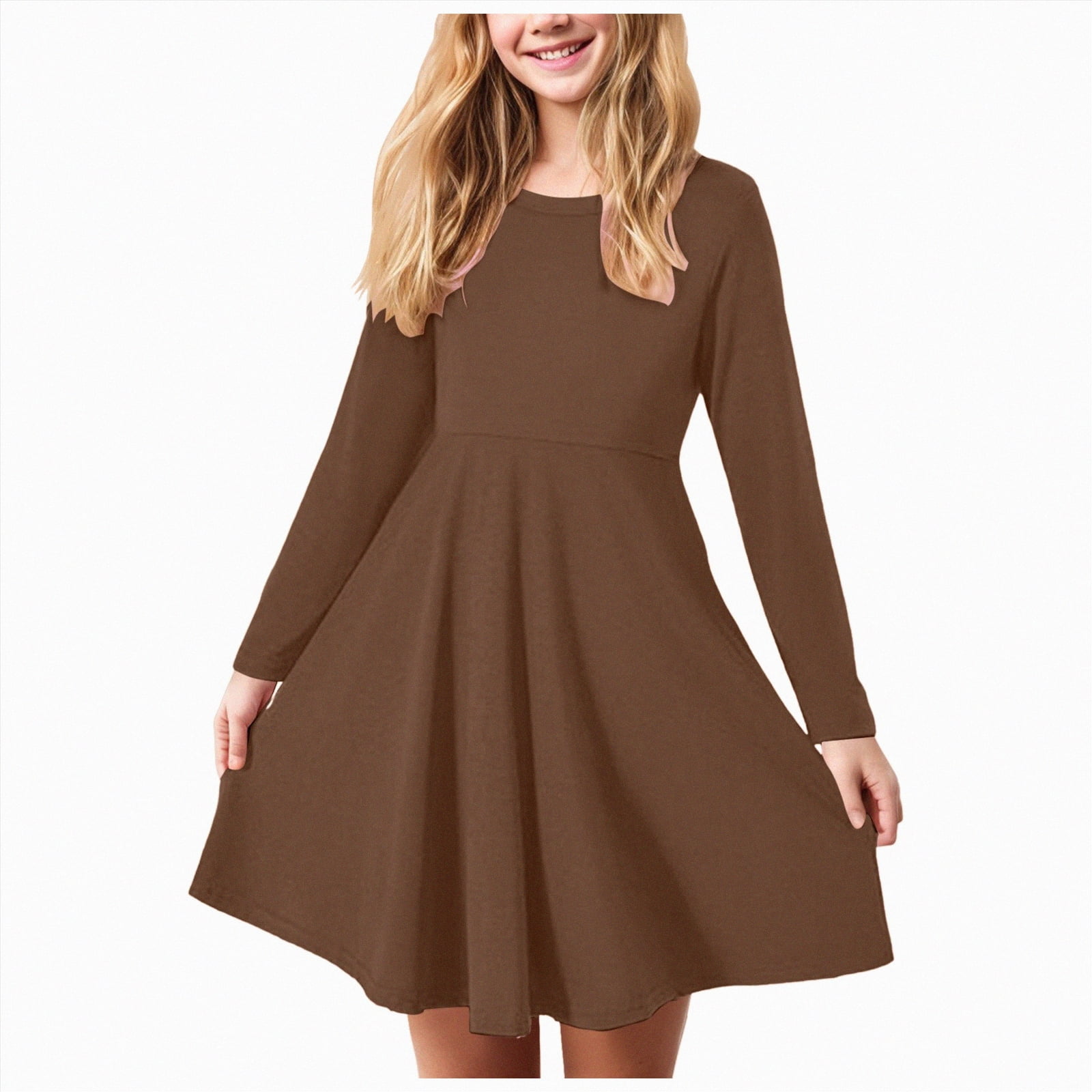 NOLDARES Toddler Girl Fall Casual Dress Girl Smocked Long Sleeve Midi ...