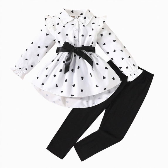 NOLDARES Toddler Girl Fall Winter Clothes Baby Crewneck Print Sweatshirts Pants Set Long Sleeve Outfits Set(White,6-7 Y)