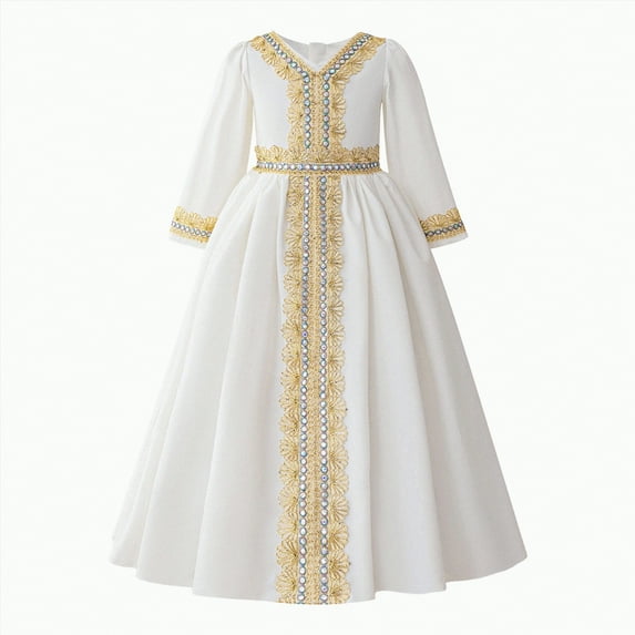 NOLDARES Toddler Girl Long Sleeve Dress Stripe Cotton Casual Tunic Playwear Basic Shirt Party Dresses(White,6-7 Years)