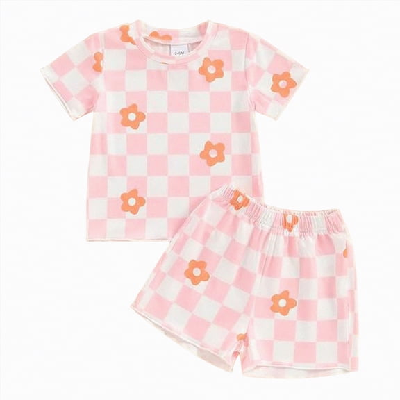 NOLDARES Toddler Girl Summer Clothes Letter Print Short Sleeve Round Neck T-Shirt with Contrast Color Shorts Outfit(Red,6-12 Months)