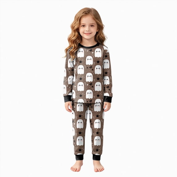 NOLDARES Toddler Girls Boys Halloween Skeleton Pajamas Sets Kids Cute Pumpkin Sleepwear Boys Halloween Ghost 2 Pcs PJS(Coffee,6-7 Y)