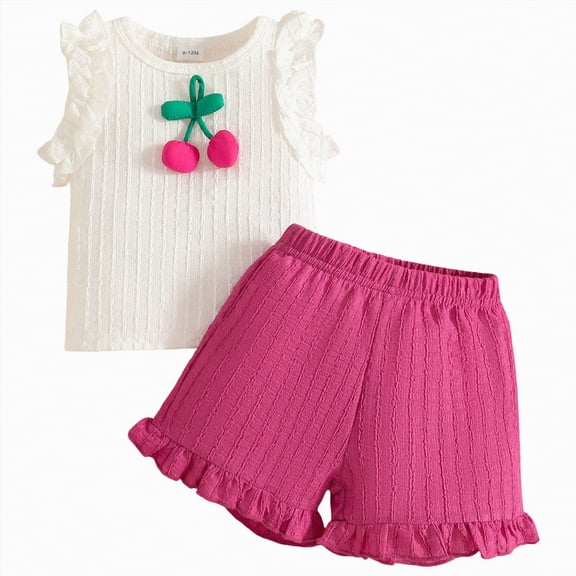 NOLDARES Toddler Girls Clothes 1T 2T 3T 4T 5T Summer Outfits Baby Kids Sleeveless T-Shirt Tops & Shorts Sets(Hot Pink,9-12 Months)