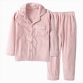 thumbnail image 1 of NOLDARES Toddler Girls Cotton Pajamas Short Sleeve Button-Up Top pant Fall 2PC print Pajamas Set(K002-Light Pink), 1 of 9
