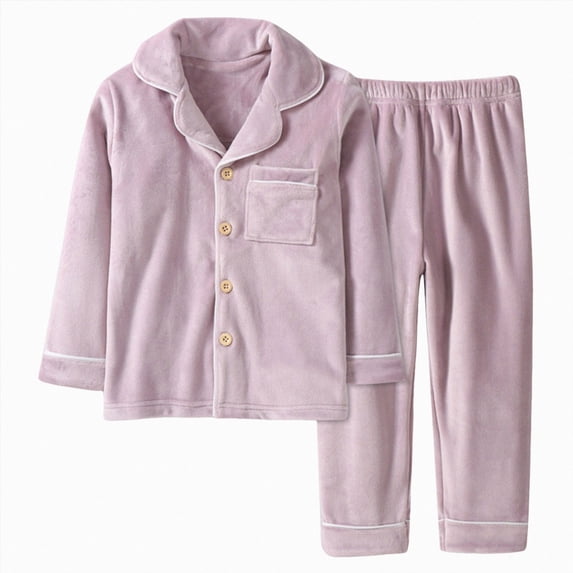 NOLDARES Toddler Girls Cotton Pajamas Short Sleeve Button-Up Top pant Fall 2PC print Pajamas Set(K002-Light Purple)