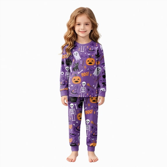 NOLDARES Toddler Girls Halloween Funny Prints Pajamas Pjs for Girl Jammies Little Kids Sleepwear Clothes Sets