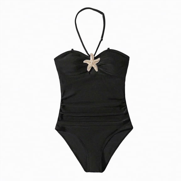 NOLDARES Toddler Girls One Piece Swimsuit Cute Floral Print Quick Dry Beach Bathing Suit Swimwear(Black,14-15 Years)