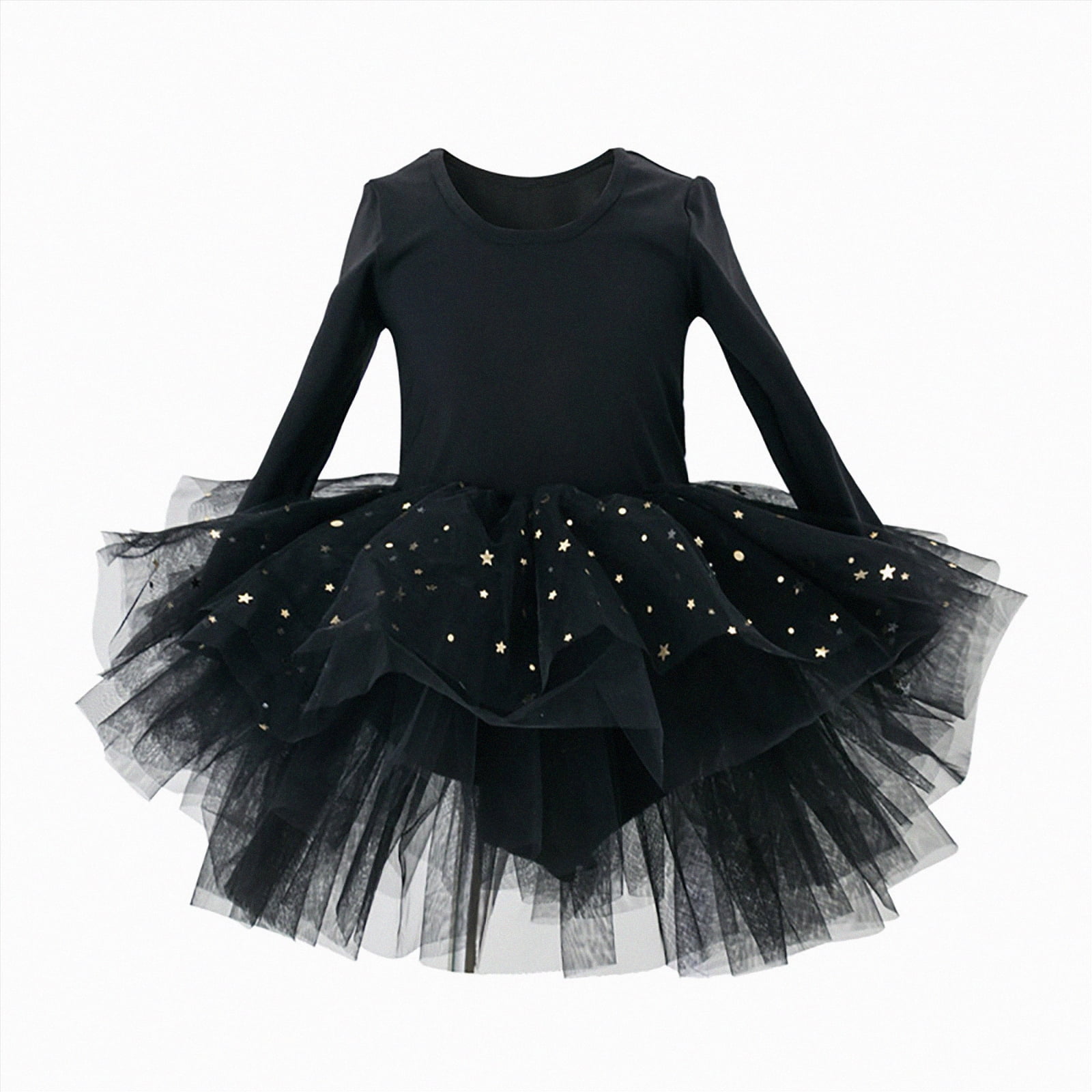Noldares Toddler Girls Tutu Dress Lace Bow Tie-Back Straight Tulle Long Sleeve Flower Girl Dresses for Party(Black,3-4 Years)