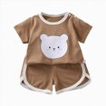 thumbnail image 1 of NOLDARES Toddler Infant Baby Boy Outfits 2 Pieces Round Neck Short Sleeve T-Shirt Casual Cargo Pocket Shorts Print Clothes(Brown,3-4 Y), 1 of 4