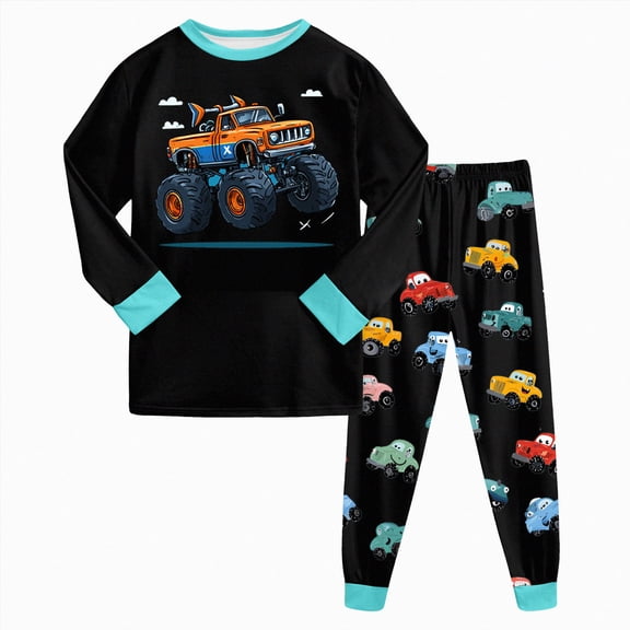 NOLDARES Toddler Infant Boy Fall Winter Clothes Graphic Print Long Sleeve Sweatshirt and Pants Set 2 Piece Sweatsuit Outfit Clothing(Black,5-6 Y)