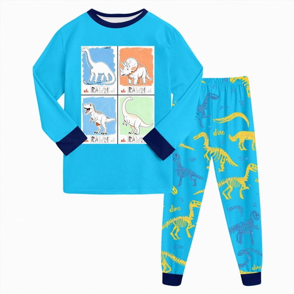 NOLDARES Toddler Kids Boys Pajama Pants Set 2Pcs Long Sleeve Print Top and Cotton Pants Pjs Soft Sleepwear Toddler Kids 6-24 Months 2t 3t 4t 5t 6t 7t 8t 9t Children,Sky Blue,2-3 Y