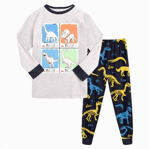 NOLDARES Toddler Kids Boys Pajama Pants Set 2Pcs Long Sleeve Print Top and Cotton Pants Pjs Soft Sleepwear Toddler Kids 6-24 Months 2t 3t 4t 5t 6t 7t 8t 9t Children,Light Gray,4-5 Y