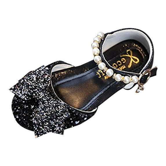 NOLDARES Toddler/Little Kid Girls Dress Shoes Mary Jane Flats Flowers Fashion Princess Ballet Shoes(Black,8-9 Years)