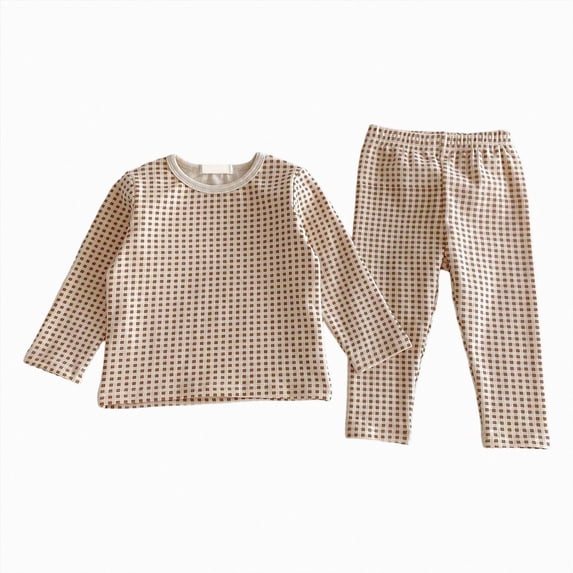 NOLDARES Toddler Pajamas Boys Girls Baby Pjs Sets Kids Long-Sleeve Snug fit Sleepwear 2 Piece Top and Pants(H118-Coffee)