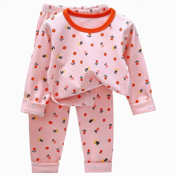 NOLDARES Toddler Pajamas Boys Girls' Pajamas 2-Piece Pjs Sleepwear Kids Cartoon Suits Label Button Down Top Fall Winter Outfits(H123-Pink)
