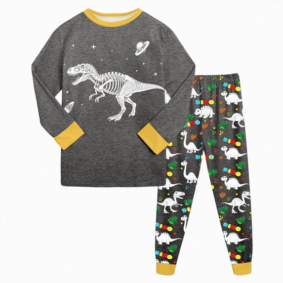 NOLDARES Toddler Pajamas Long Sleeve Pajama Set for Kids Girl Boys Pjs Boys Funny Graphic Sleepwear(H056-Dark Gray)