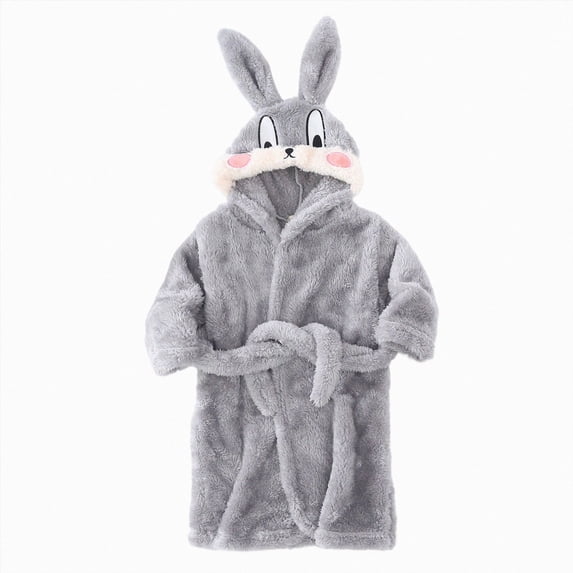 NOLDARES Toddler Robes Cute Pattern Bathrobe Unisex Kids Robe Baby Flannel Hoodie Pajamas Sleepwear(H310-Grey)