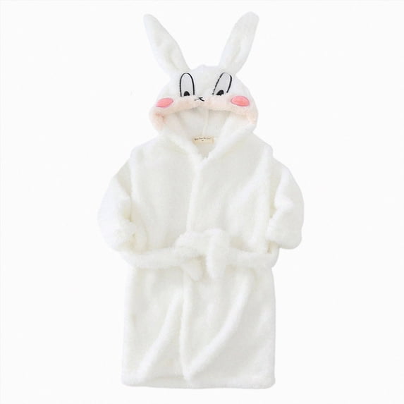 NOLDARES Toddler Robes Cute Pattern Bathrobe Unisex Kids Robe Baby Flannel Hoodie Pajamas Sleepwear(H310-White)