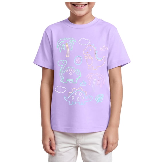 NOLDARES Toddler T-Shirt Cotton Crew Neck Clothes Colorful Baby Funny Tee Design for Toddler Kids(Light Purple,7-8 Years)