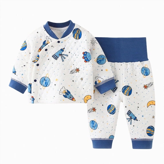 NOLDARES Toddler and Little Girl Boys 2-Piece Pajamas Long Sleeve Fall Winter PJ Set Kid Sleepwear(H112-Navy)