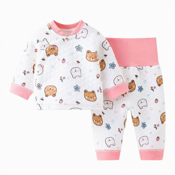 NOLDARES Toddler and Little Girl Boys 2-Piece Pajamas Long Sleeve Fall Winter PJ Set Kid Sleepwear(H112-Pink)