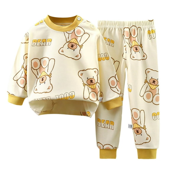 NOLDARES Two-Piece Bamboo-Rayon Pajama Set for Boys and Girls, Matching Family Sleepwear(Light Yellow,4-5 Years)