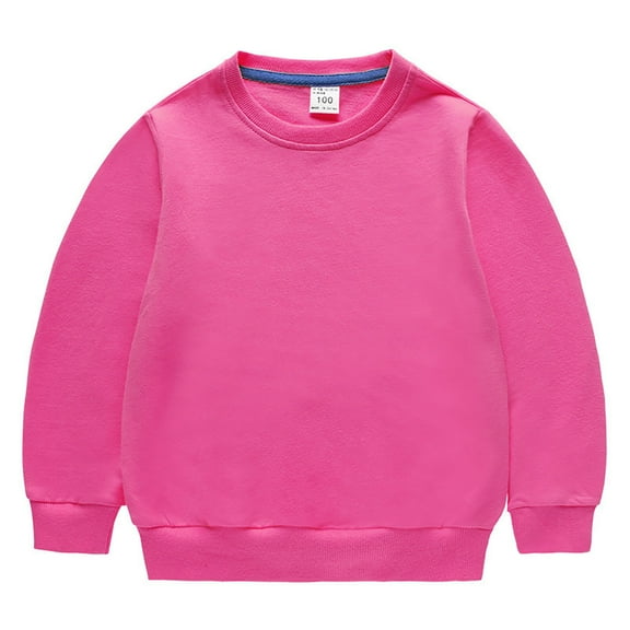 NOLDARES Unisex Kids Solid Cotton Thin Pullover Sweatshirt T-Shirt Toddler Baby Crewneck Long Sleeve Tshirts Tops Blouse(Hot Pink,12-18 Months)