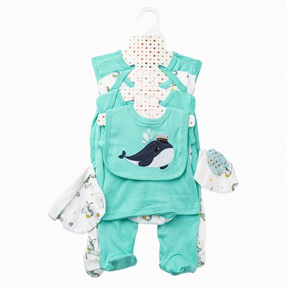NOLDARES Unisex Newborn Baby Clothes Boy Girl Clothes Sets Cotton Long Sleeve Romper Jumpsuits 8-Pieces Outfits(A086-Blue)