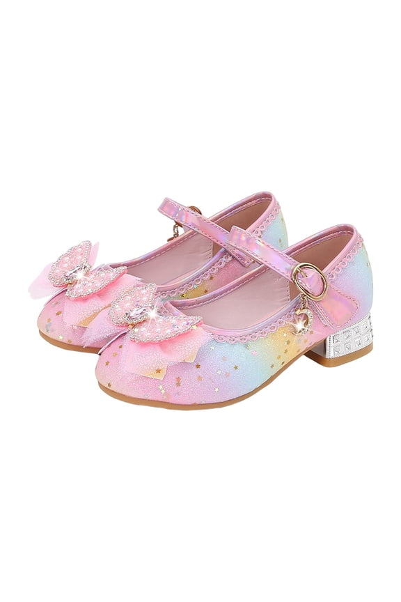 Wendy Girls Low Heels Dress Shoes Flower Girl Mary Jane Sandals Wedding Party Princess Shoes for Toddler Little Kid Big Kid(Pink,36)