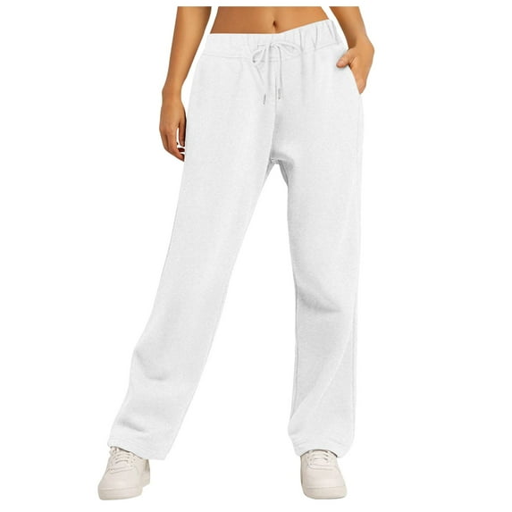 NOLDARES Wide Leg Sweat Pants for Womens High Waisted Baggy Sweatpants Casual Drawstring Workout Pants with Pockets(White,XXL)