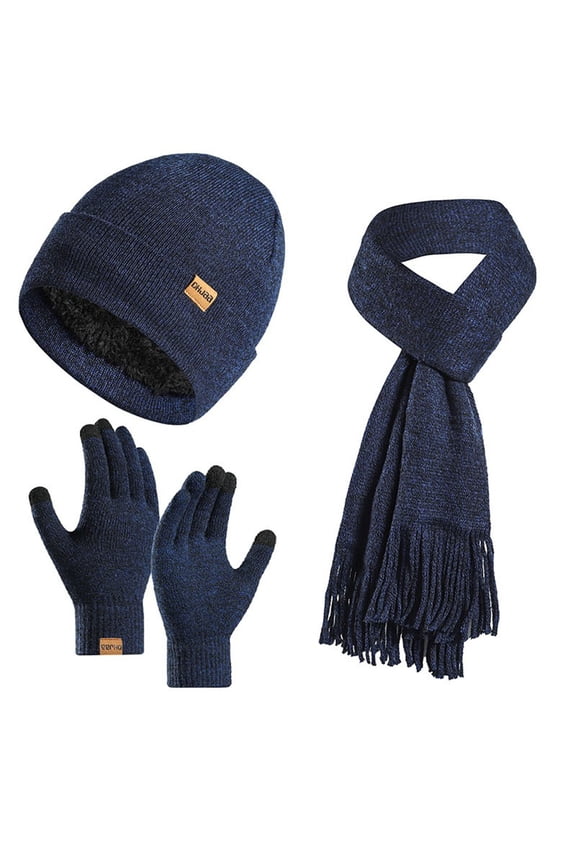 Winter Beanie Hat Scarf Gloves, Warm Fleece Knit Hat Long Scarf Neck Warmer Touch Screen Winter Gloves Set Gifts for Women(Navy,One Size)