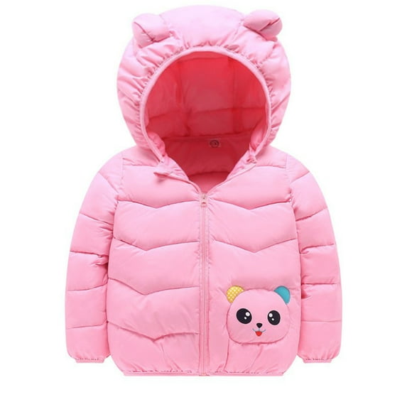 NOLDARES Winter Up Coats for Kids Baby Boys Girls Light Puffer Padded Jacket Bear Hoods Outerwear(Z1-Pink,3-4 Years)
