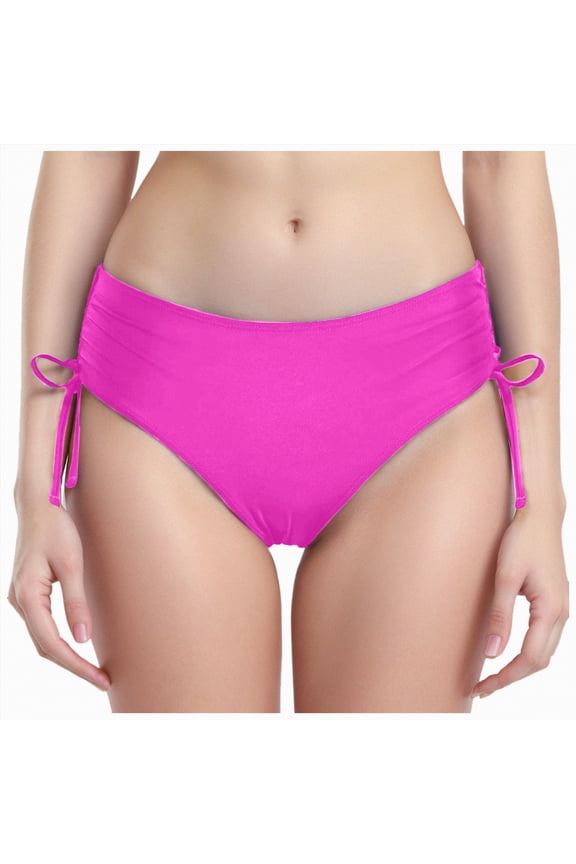 Women Bikini Bottoms LowWaist Bathing Suit Swimsuit Ruched Swim Bottom(Hot Pink,S)