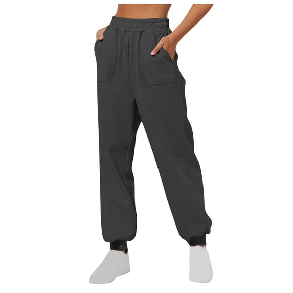 NOLDARES Women Drawstring Sweatpants High Waisted Cinch Bottom Athletic Jogger Workout Active Pants Pockets(Dark Gray,L)