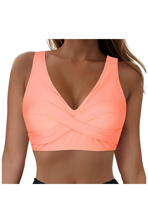 Women Front twist V Neck Push Up Bathing Suit Top Large Bust Swim Top Swimsuit Top(Pink,XL)