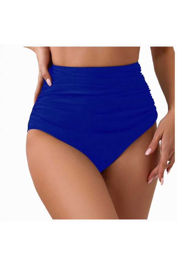 Women High Waisted Bikini Bottoms Tummy Control Swimsuit Bottom High Cut Bathing Suit Swim Bottom(BU1,L)
