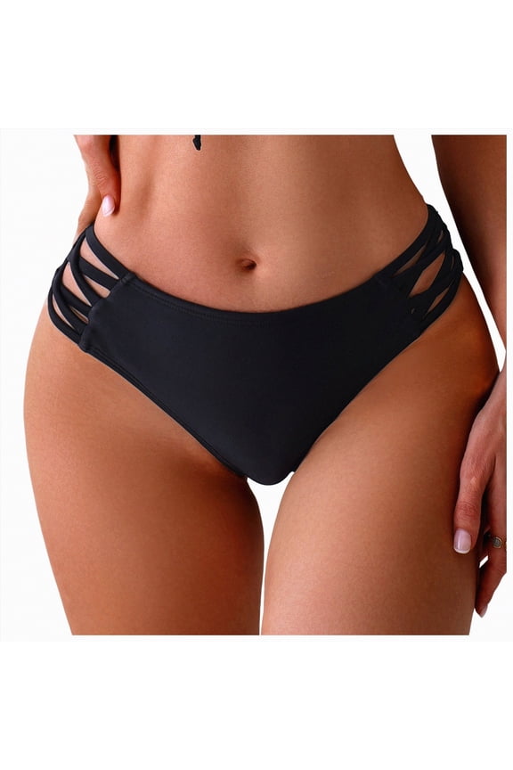 Women Low Rise Bikini Bottoms - Full Coverage Bathing Suit Bottoms Low Waist Swim Bottoms(Black,M)