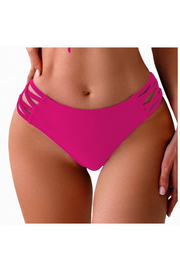 Women Low Rise Bikini Bottoms - Full Coverage Bathing Suit Bottoms Low Waist Swim Bottoms(Hot Pink,M)