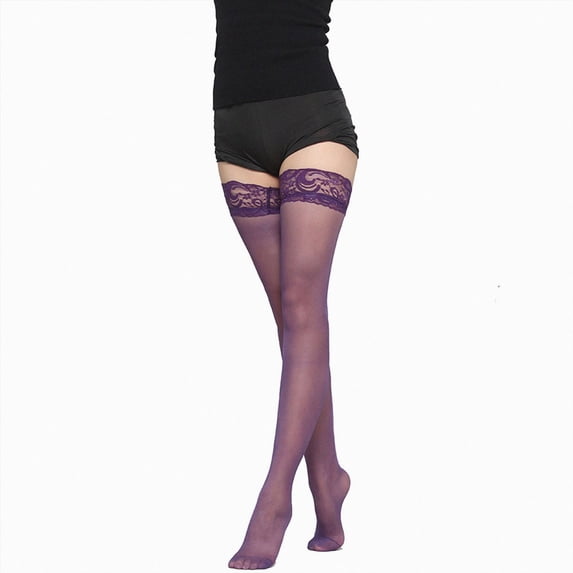 NOLDARES Women Thigh High Stockings Lace Tights Silky Seamless Stretch Over Knee Footed Stocking(Z201-Purple)