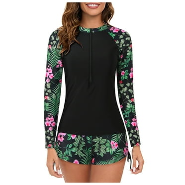NOLDARES Women Two Piece Rash Guard Long Sleeve Bathing Suit UV Block Swimsuits Boy Shorts Bottom Swim Shirt(A,S)