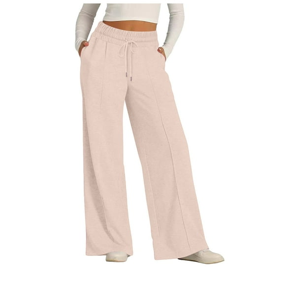 NOLDARES Women's Baggy Sweatpants with Pockets, Wide Leg Yoga Pants Cozy Lounge Pants Casual Loose Jogger(Beige,M)
