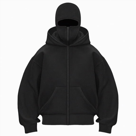 NOLDARES Women's Balaclava Hoodie Full Zipper Jacket Double Hooded Sweatshirt Wind Resistant Athletic Coat(T153-Black,L)