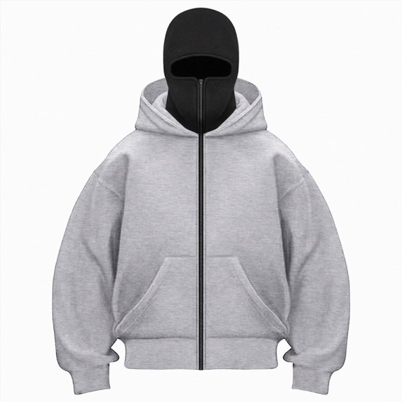 NOLDARES Women's Balaclava Hoodie Full Zipper Jacket Double Hooded Sweatshirt Wind Resistant Athletic Coat(T153-Light Gray,L)