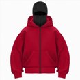 thumbnail image 1 of NOLDARES Women's Balaclava Hoodie Full Zipper Jacket Double Hooded Sweatshirt Wind Resistant Athletic Coat(T153-Red,M), 1 of 5