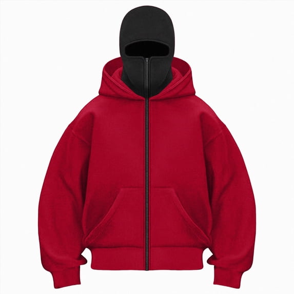 NOLDARES Women's Balaclava Hoodie Full Zipper Jacket Double Hooded Sweatshirt Wind Resistant Athletic Coat(T153-Red,M)