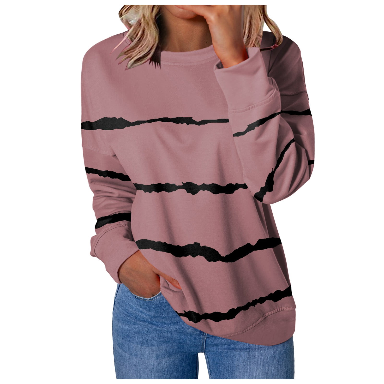 Pink Long Sleeve Loose Pullover Sweatshirt