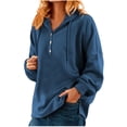 thumbnail image 1 of NOLDARES Women's Casual Long Sleeve Lapel Button Sweatshirt Drawstring Loose Pullover Tops Hoodies for Women(Blue,M), 1 of 7