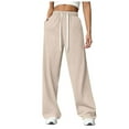 thumbnail image 1 of NOLDARES Women's Casual Wide Leg Pants Fall Clothes Elastic Waist Loose Palazzo Trousers with Pockets(Beige,3XL), 1 of 8
