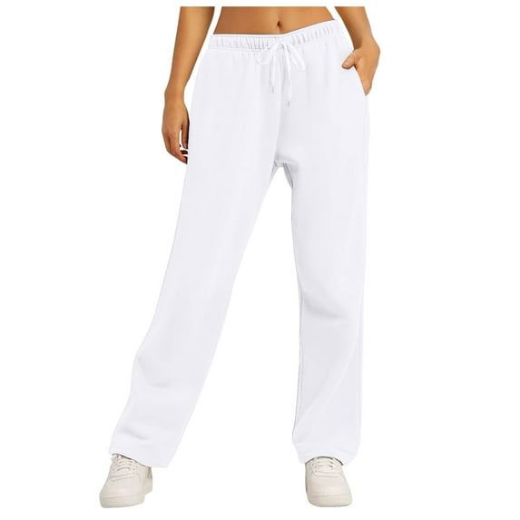 NOLDARES Women's Cotton Sweatpants Yoga Lounge Casual Pants Open Bottom Sweat Pants for Women with Pockets(White,XL)