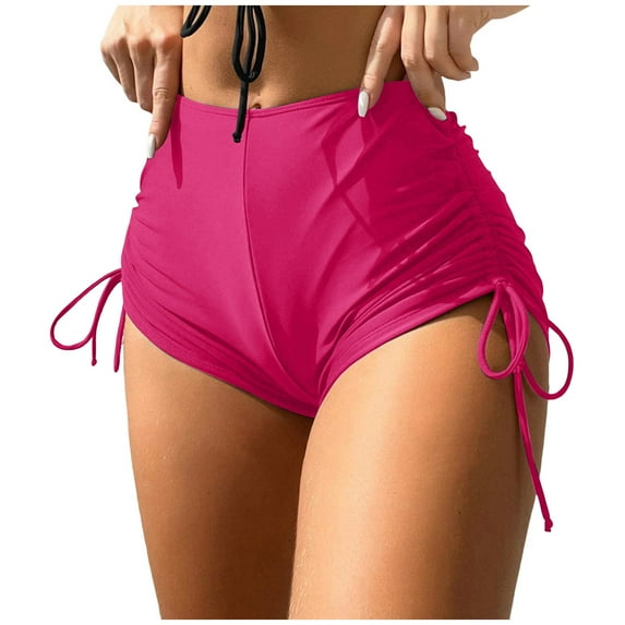 NOLDARES Women's High Waisted Bikini Bottom Tummy Control Ruched Bathing Suit Swim Bottom(Hot Pink,S)